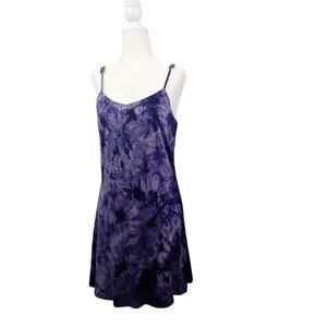 MOON Tie Dye Purple Mini Slip Dress Women's S Strappy Boho Retro Festival Beachy